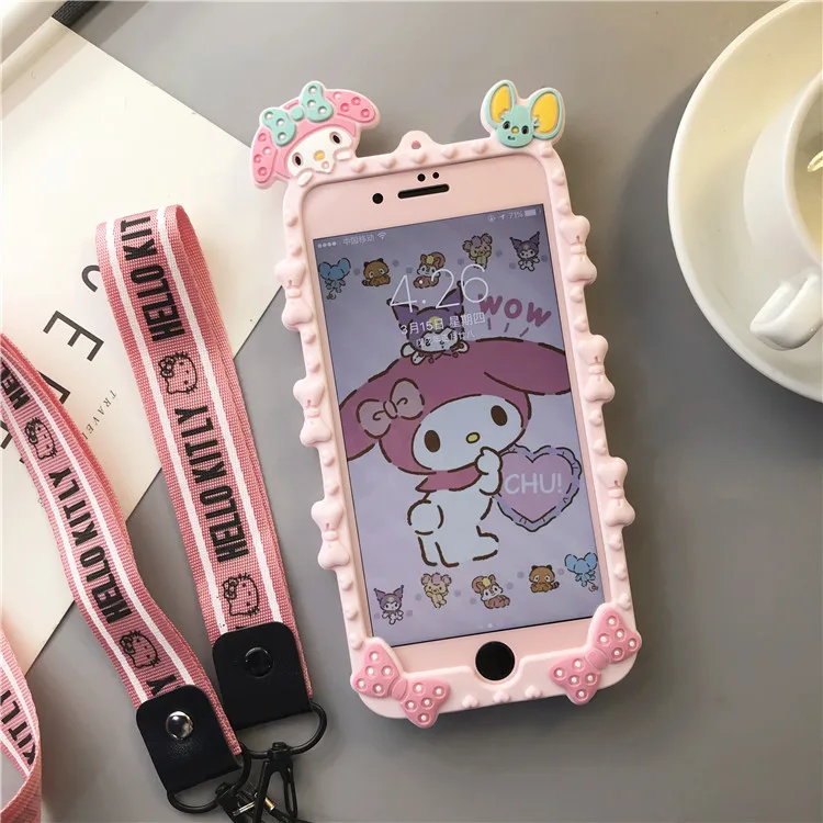 For iphone 7 7plus 3D Melody phone Cases Cover + PInk Tempered Glass Screen Protector for iPhone 8 8plus 6 6S 6sPlus straps |