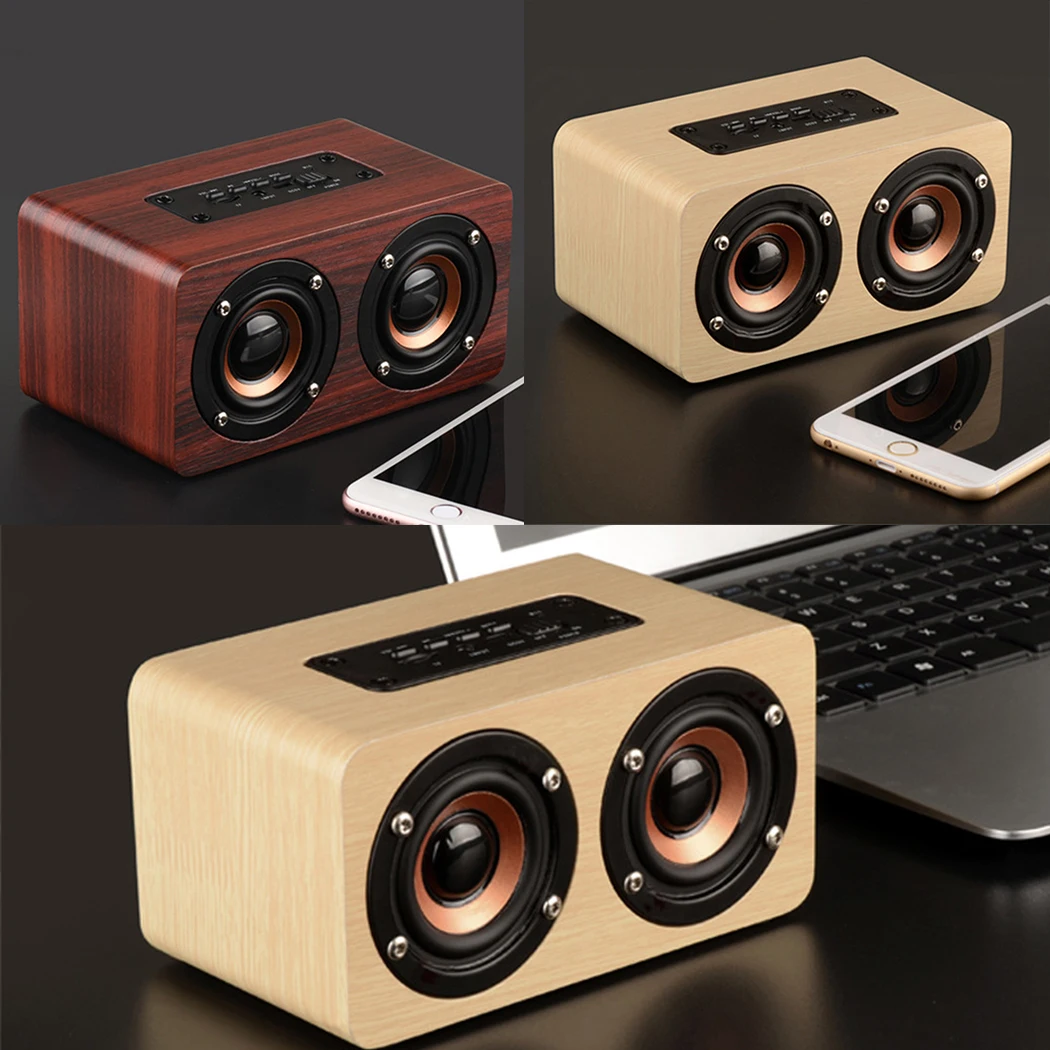Bluetooth Беспроводной с Hands Free карты памяти AUX IN Динамик Ретро древесины HIFI 3D двойной