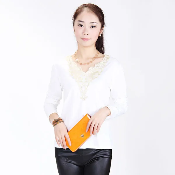 Женская винтажная хлопковая блузка с длинным рукавом и V образным вырезом|Блузки|