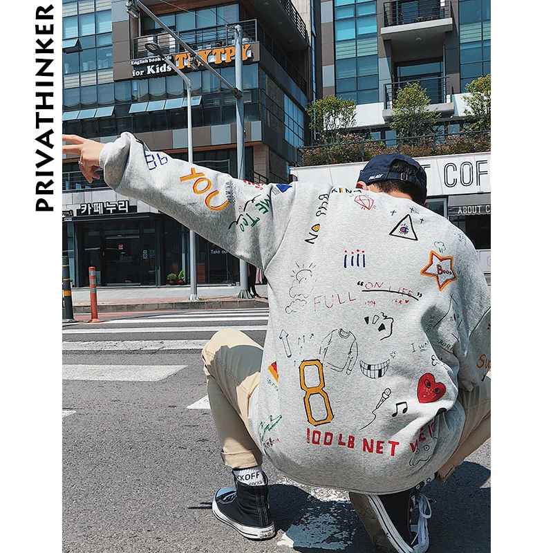 Privathinker японский Уличная толстовки для мужчин 2019 s Harajuku корейский стиль кофты