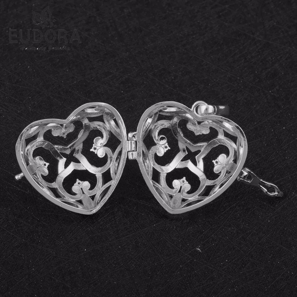 

Eudora Harmony Ball Dancer Locket Necklace Heart Crystal Cage Pendant Fit 18mm Inner Ball for Women baby Best Jewelry Gift