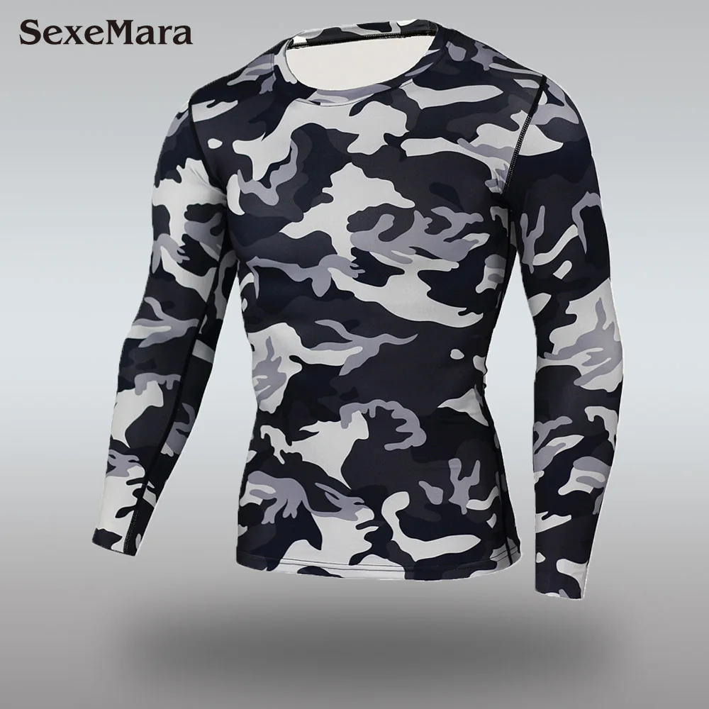 Only T-shirt Новинка, камуфляжные кальсоны, спортивный костюм для мужчин, компрессионный, для бега, для спортзала, одежда для фитнеса, Кроссфит, комплект, Мужская Рашгард, термобелье - Цвет: Only T-shirt