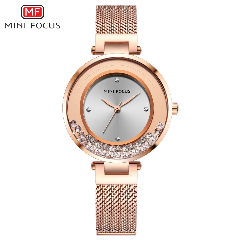 MF0254L-Rose Женские кварцевые часы с мини-фокусом, простой сетчатый ремешок, Топ бренд, Роскошные Аналоговые наручные часы для леди, Relogios Femininos, часы 0254 - Цвет: MF0254L-Rose