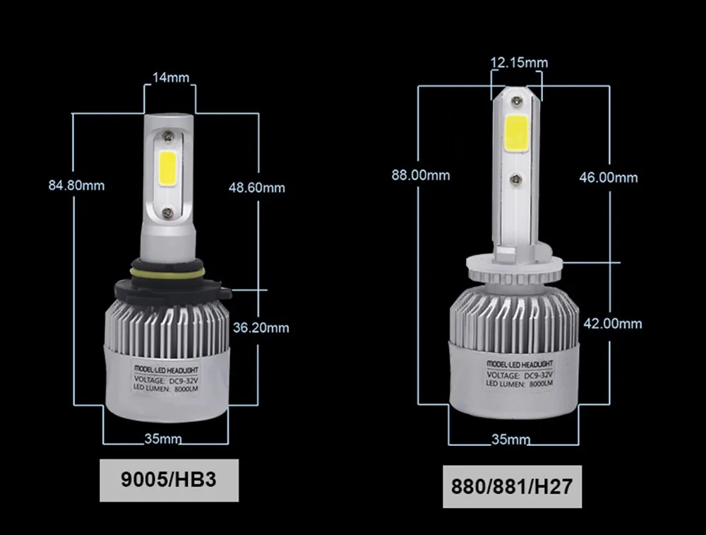 Yhkoms 2 предмета H7 светодиодный H4 H8 H11 9005 9006 HB3 HB4 H1 H3 H9 880 881 H27 9004 9007 h13 автомобиль Фары для авто светодиодный светильник 6500 К 12 В
