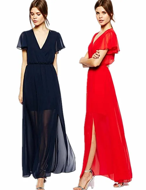 Женские шифоновые платья с коротким рукавом и v-образным вырезом длинные летние