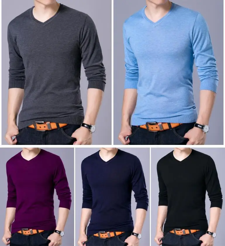 V Neck Random Colors Осенне-зимний тонкий дизайнерский мужской Однотонный свитер с v-образным вырезом/круглым вырезом мужские вязаные свитера Топы мужские шерстяные свитера и пуловеры - Цвет: V Neck Random Colors