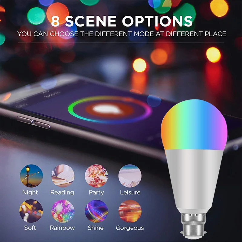 RGB B22 8 Вт Светодиодная умная WIFI лампа дистанционное управление Поддержка Alexa Google