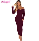 Платье Макси женское в рубчик, с V-образным вырезом и длинным рукавом