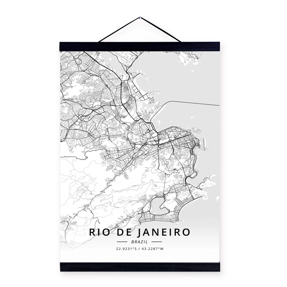 Rio De Janeiro Карта города Бразилии деревянная Картина на холсте с рамкой домашний