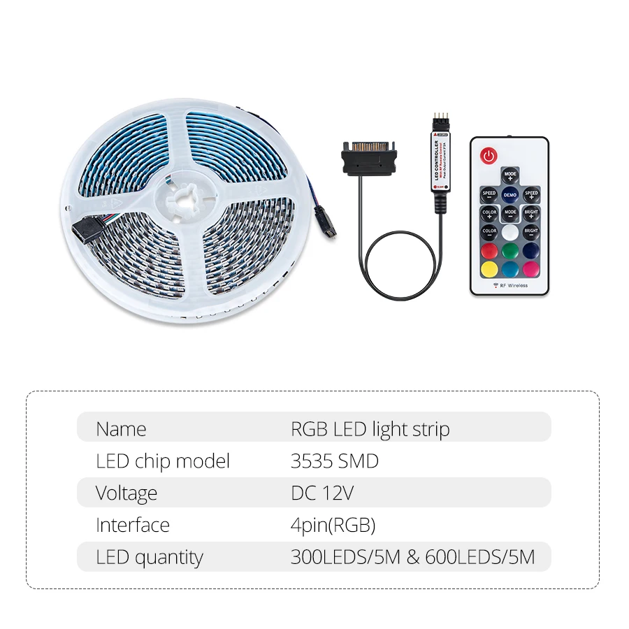3535 RGB LED Strip Light 0.5m 1m 1.5m 2m SATA Лента Полный комплект с 17 ключами RF Remote ленты для