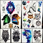 Этнический Лев лес волк поддельные водонепроницаемые Временные татуировки стикер тигр горный холм браслет тату рукав треугольник Тотем тату