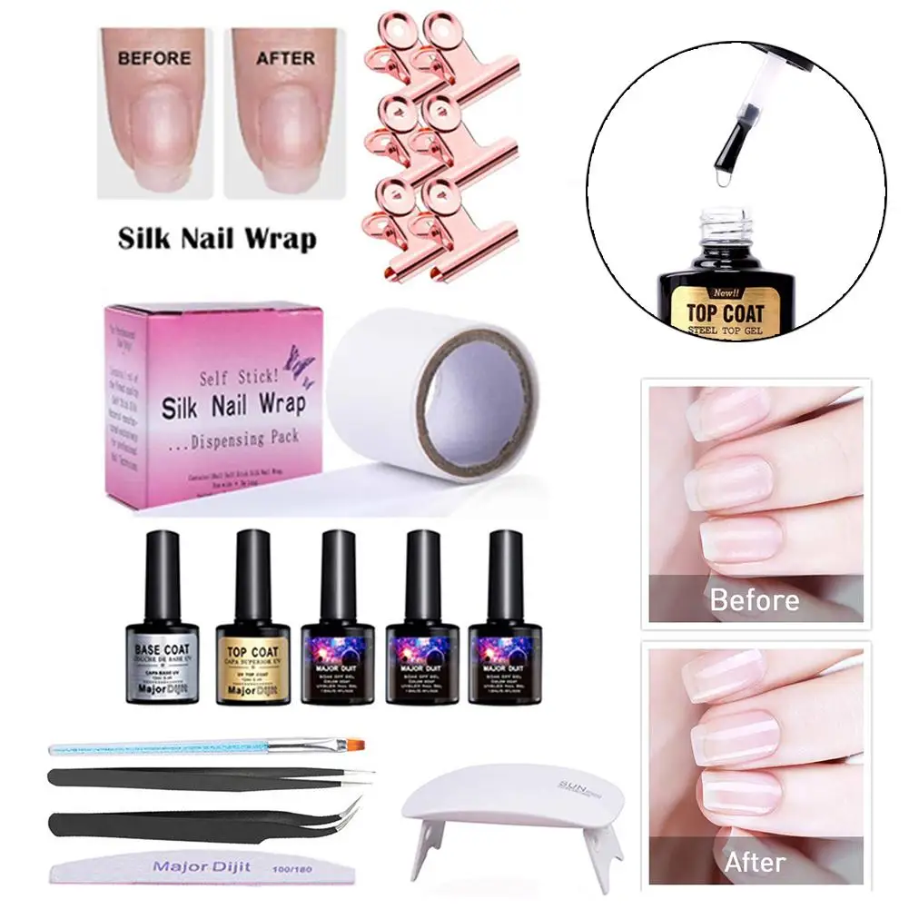 Fiberglass Silk Wrap Nail Kit Art Extension Gel Equipment Fibernails Building UV Lamp Tool Coat Tweezers Brush File | Красота и