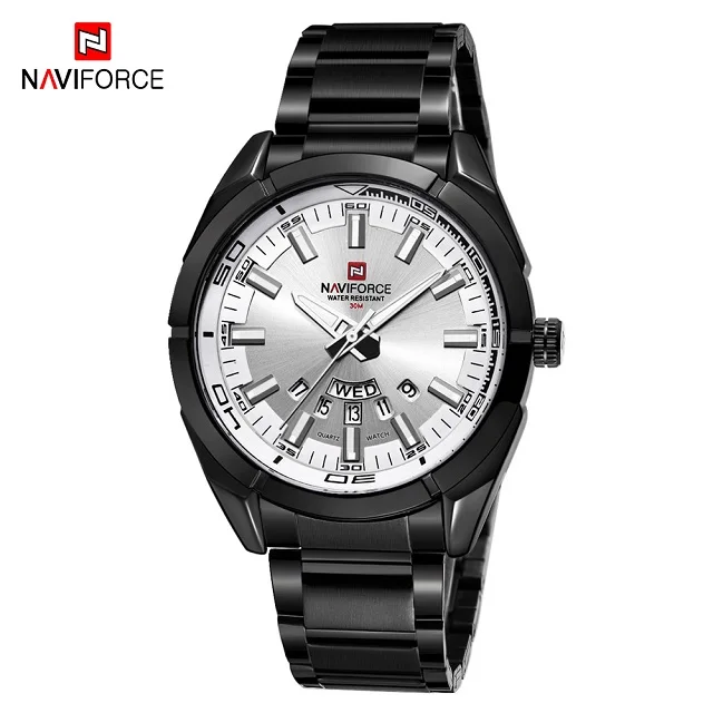 Black White NAVIFORCE Роскошные Брендовые спортивные кварцевые часы мужские модные часы из нержавеющей стали водонепроницаемые Авто Дата мужские часы Relogio Masculino - Цвет: Black White