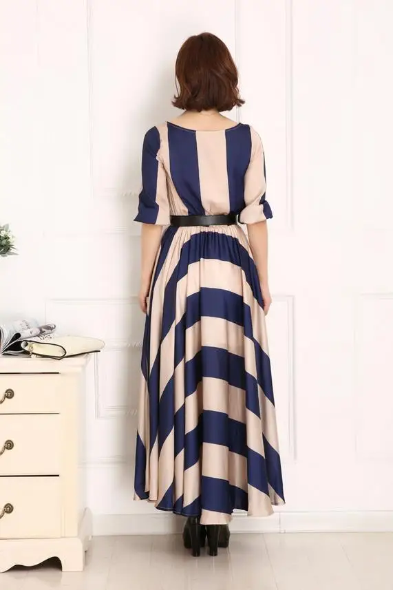 

Spring and Autumn new stripe big swing dress floor length long dress large size women
