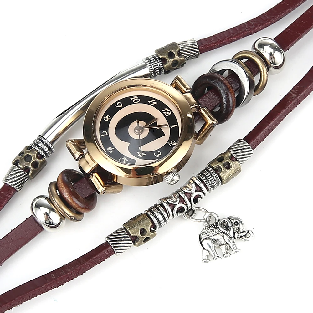 Женские кварцевые часы со слоном и браслетом из нержавеющей стали|charms black|charm