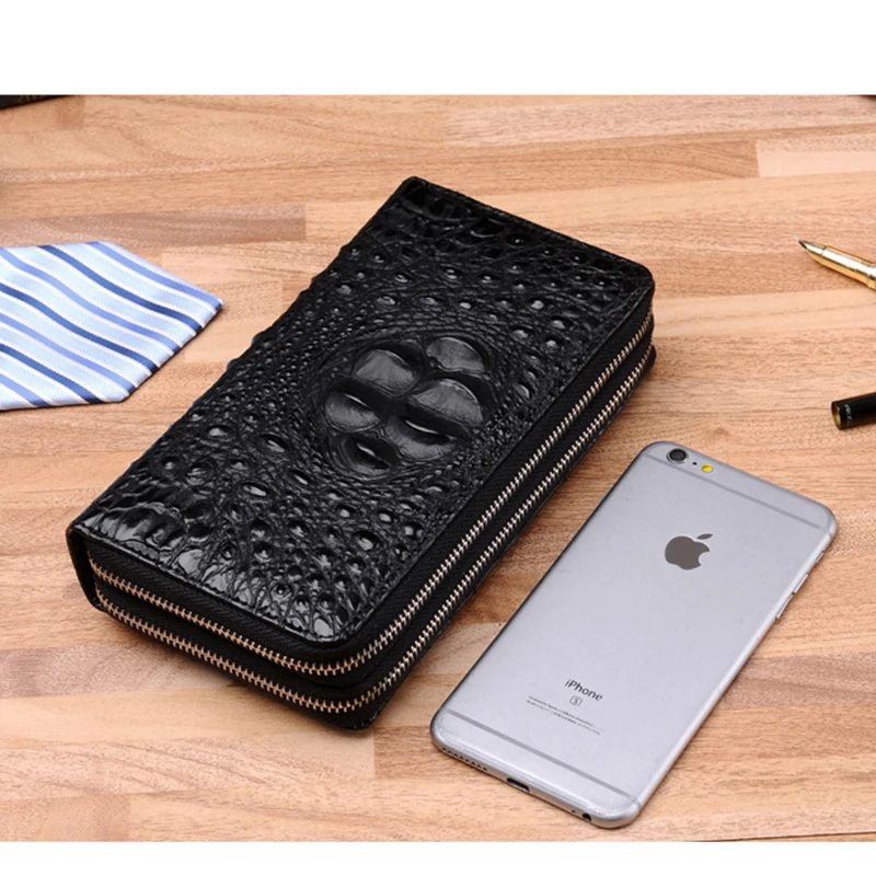 Мужской кошелек из спилковой кожи с узором под крокодила Длинный на двойной