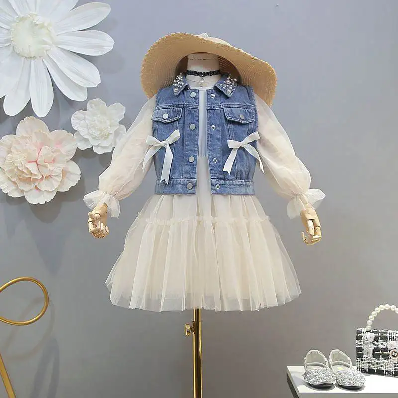 DZIECKO Girls Dress 2019 Summer Kids Jean Clothes Tutu Denim Bow Pockets Spring Korean Dresses Baby Cute Clothing | Детская одежда и
