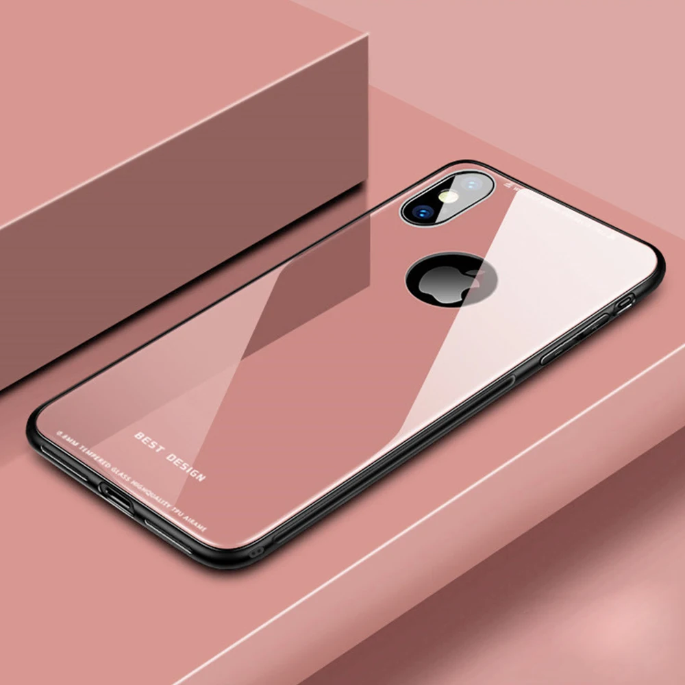 Для iphone Xs Max Xr X Чехол глянцевый закаленное стекло задняя крышка мягкая