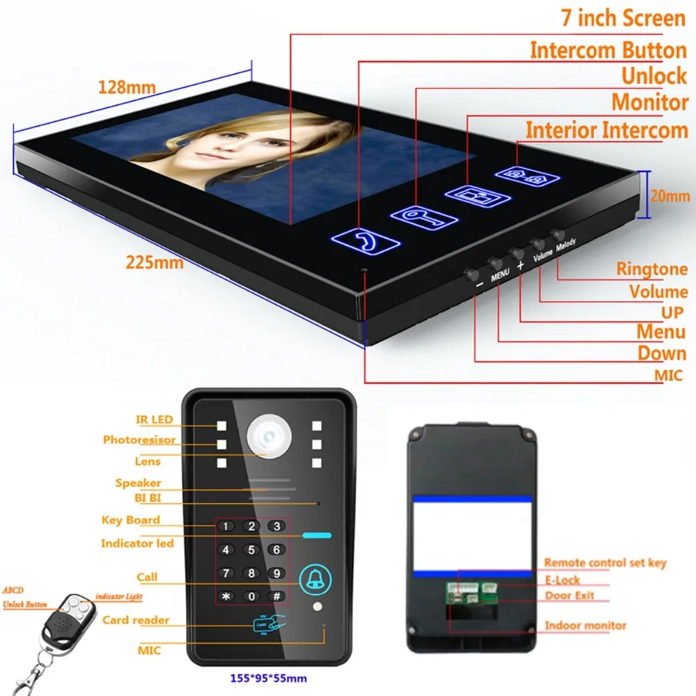Домашний набор сенсорных клавиш 7 &quotLcd RFID пароль видео домофон система камеры 1000
