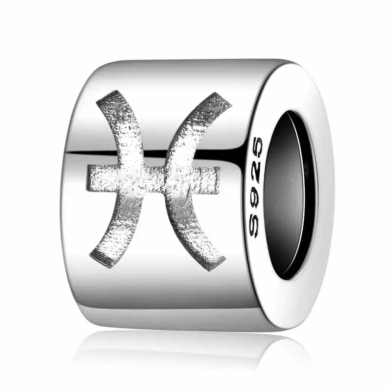 Pisces Ювелирные изделия, серебряные бусины 925 пробы зодиака, подвески, серебро 925,, для браслета, серебро 925, оригинальные бусины для изготовления ювелирных изделий - Цвет камня: Pisces