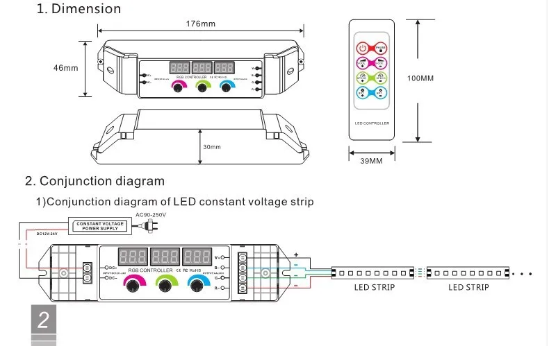 BC-350RF CV RGB светодиодный контроллер RF Беспроводная дистанционная ручка Поворотная переключатель RGB диммер 6A/CH* 3 выход для 5050 RGB светодиодный фонарь
