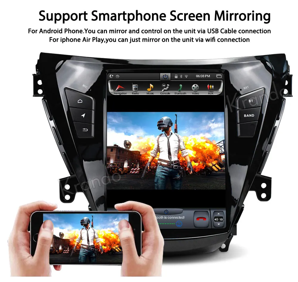 Krando Android 8,1 10," Tesla вертикальный аудио плеер для hyundai Elantra 2011-2013 gps навигация Мультимедиа воспроизведение BT KD-HE352