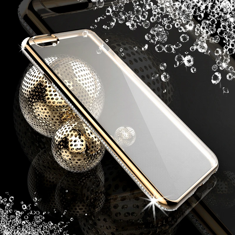 Роскошный сверкающий чехол с кристаллами Рамка + прозрачный TPU для iPhone 6 S Plus