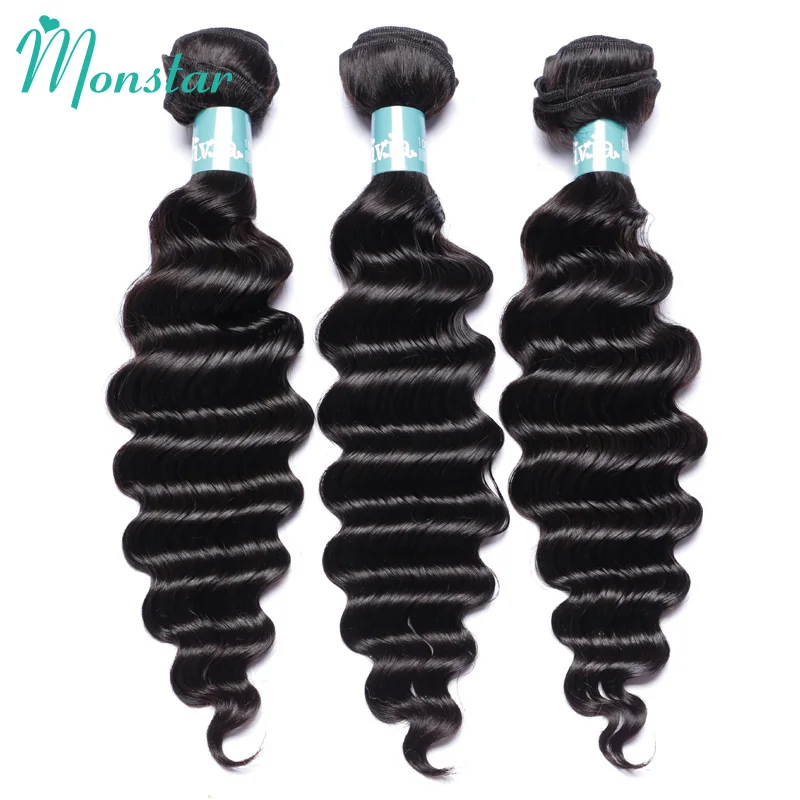 Monstar бразильский Волосы remy свободные глубокая волна Связки с закрытием 12 30 дюймов