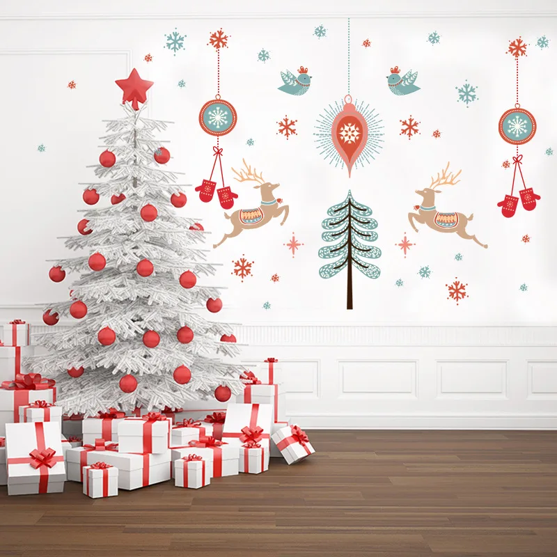 

DIY Elk Merry Christmas New Year Wall Sticker Living Room Window Background Home Decoration Removable Wall Sticker