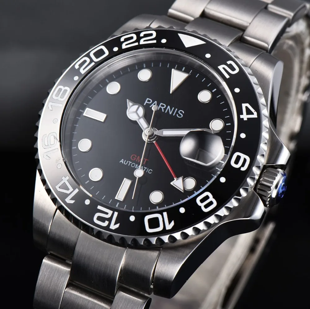 Мужские часы Parnis механические с черным циферблатом автоматические 40 мм |