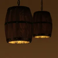 Vintage LOFT Industrial Style Wooden Barrel pendant lamp Bar Wooden pendant light Restaurant Decorative pendant lamps