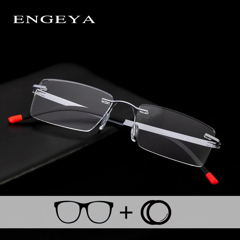 

Optical Rimless Eye Glasses Men Retro Myopia Computer Nearsighted Prescription Spectacles Clear Lens #IP8028