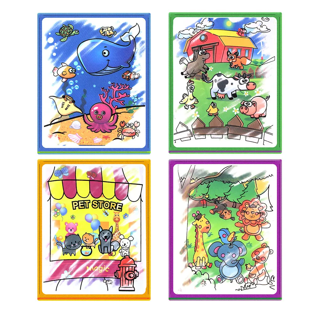 Water Drawing Book & Magic Pen Multi-color Cartoon Animals Reusable Painting Board Doodle Learning Educational Toy for Kids | Игрушки и