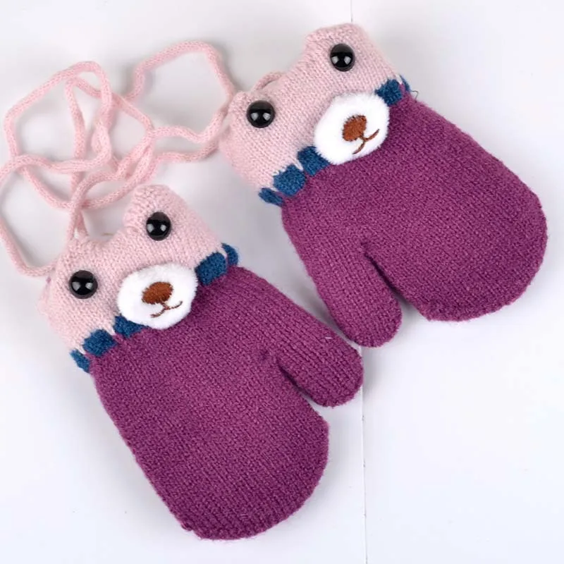 Bear Winter Baby Gloves Cartoon Warm Kids Mittens Knitted Cotton For Girls Boys Crochet Accessories | Детская одежда и обувь