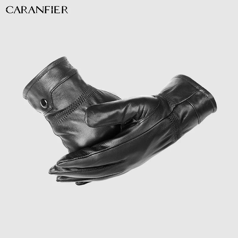 Перчатки CARANFIER мужские из натуральной овечьей кожи зимние уличные плотные теплые