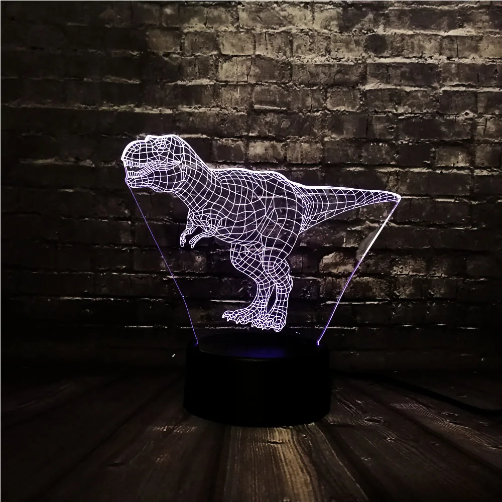 Tyrannosaus Jurassic park 3D Dinosaur Night Light LED 7 Color USB Change Decor Home Mood Table Luster Kids Birthday lamp | Лампы и