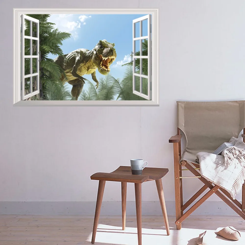 3D наклейки на стену с ложными окнами и динозаврами для детских комнат домашний