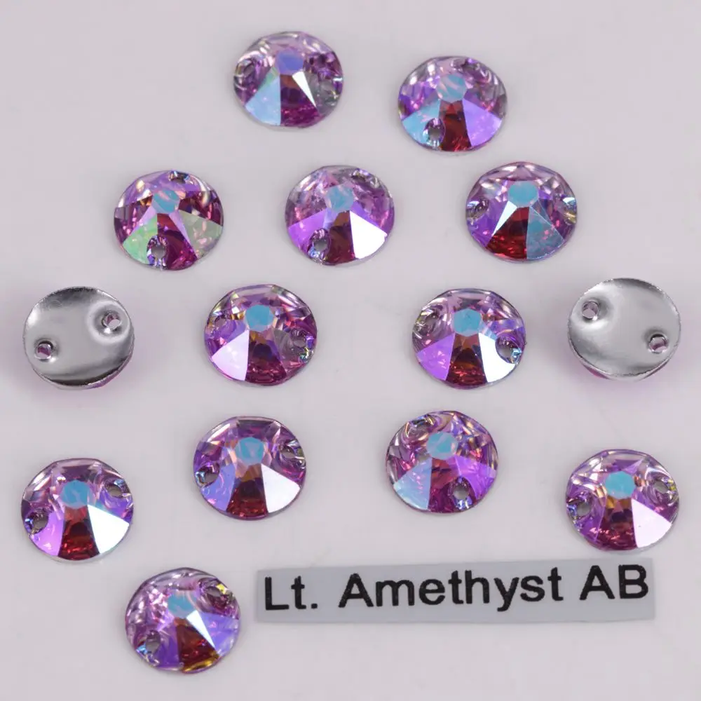 Lt. Amethyst AB 100 шт./лот, хорошее качество 8 мм 10 мм 12 мм цвета AB с плоской задней поверхностью XIRIUS круглая Смола пришивные камни - Цвет: Lt. Amethyst AB