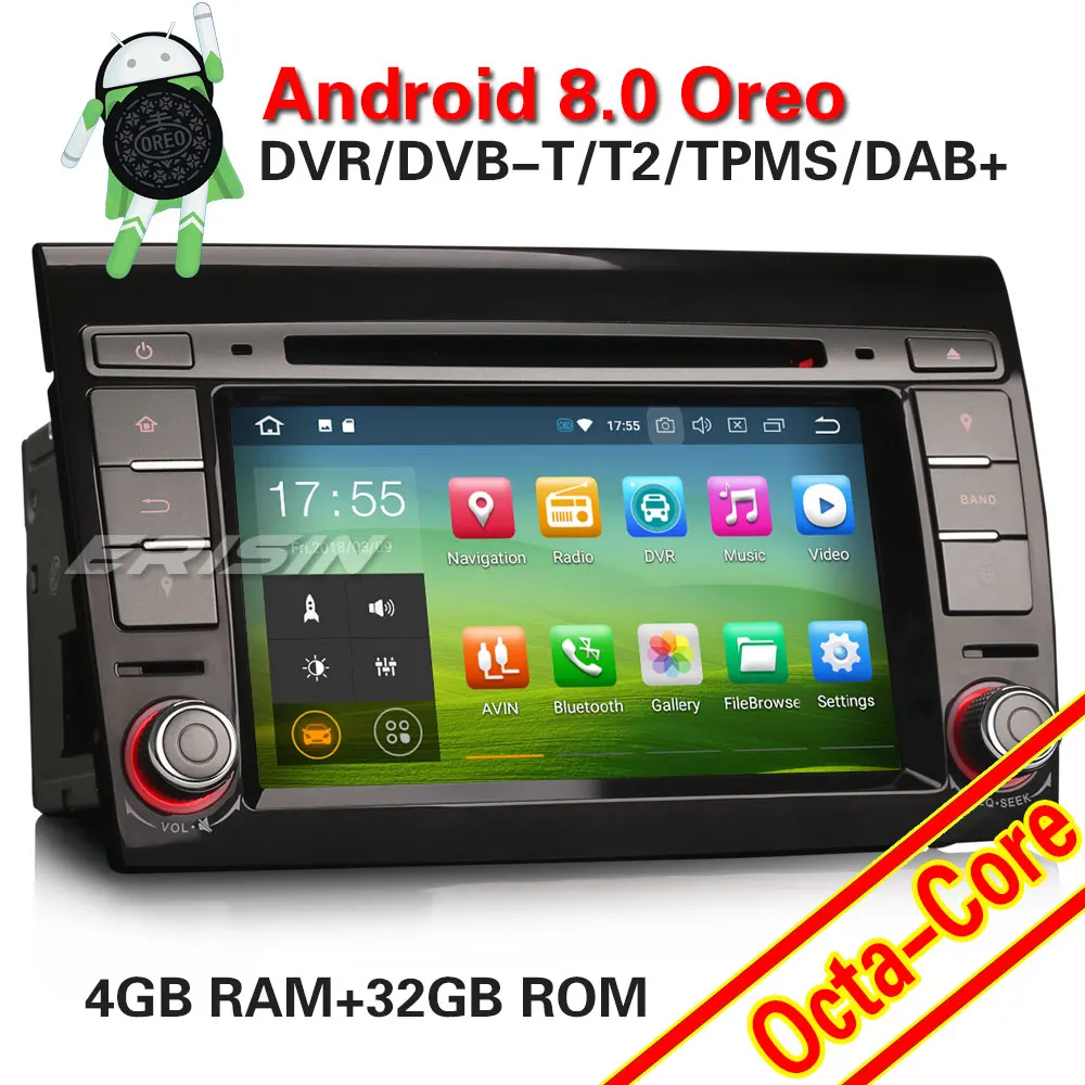 Erisin ES7871F 7 &quotAndroid 8 0 Восьмиядерный автомобильный dvd плеер gps аудио 3g Bluetooth для BRAVO 2007