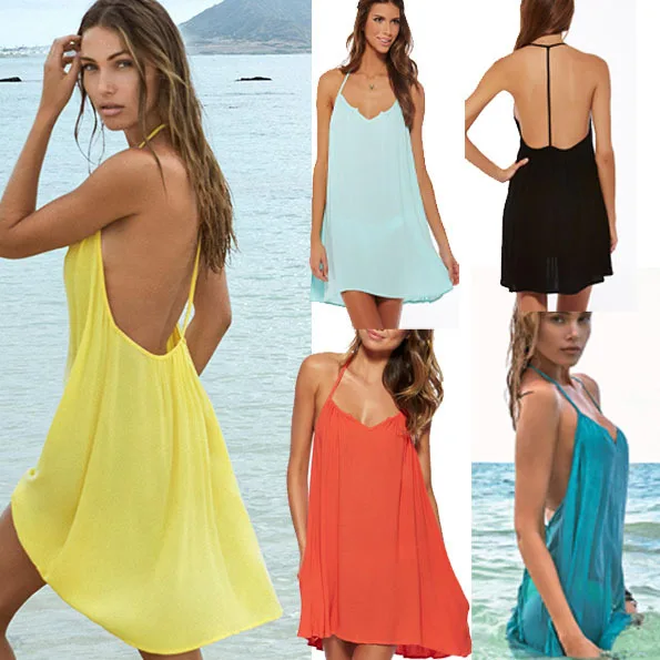 Женское летнее пляжное платье с открытой спиной и V образным вырезом|beach dress|dress