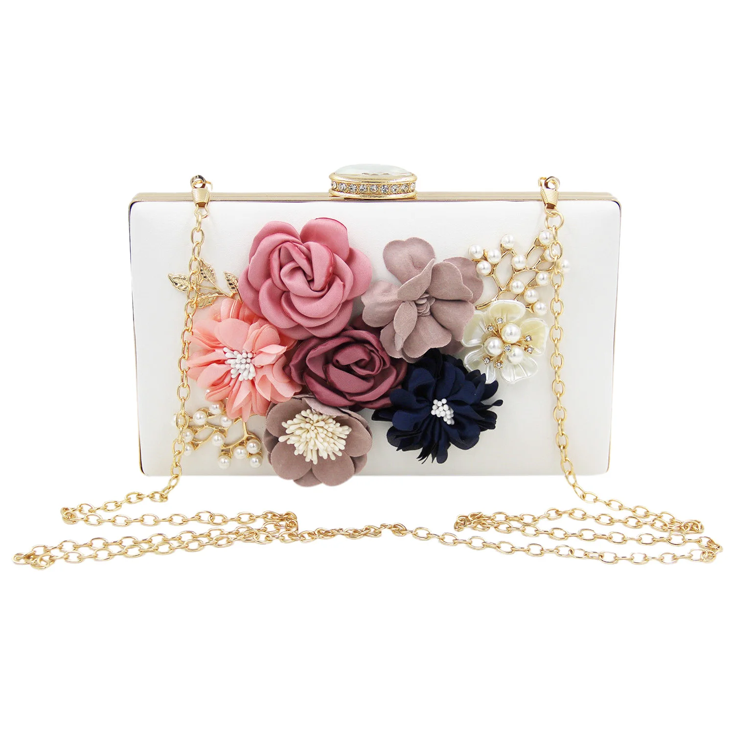 

New Women Clutch Bag Floral Party Purse Wedding Evening Handbags, White