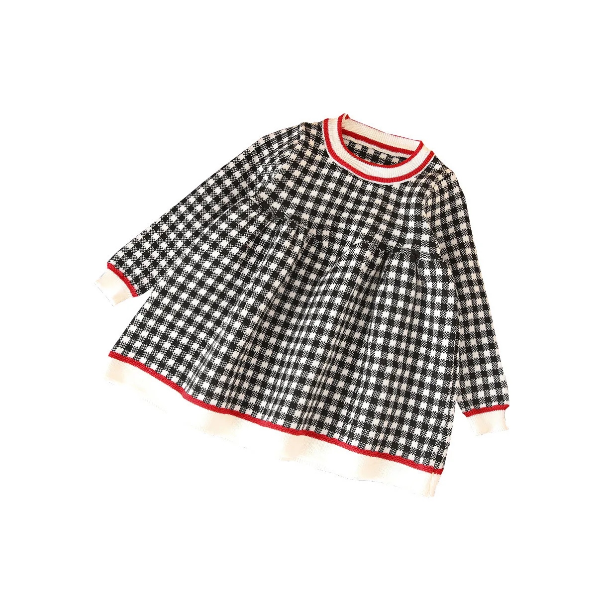 

Kids Dresses for Girls Plaid Shirt Long Sleeve Winter Dress Fashion Clothes Children Outfits Knitted Sweater Dress