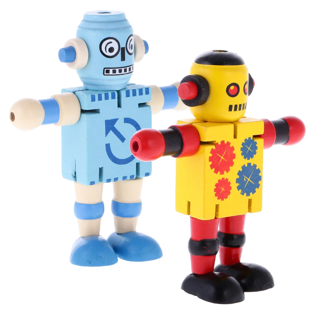 

2pcs Kids Wooden Walnut Joint Robot Toy Christmas Gift Boys Stocking Filler Toy