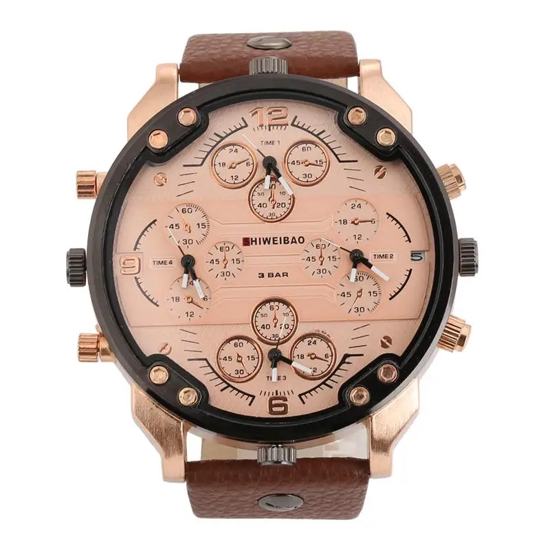 Brown Relogio Masculino, большие часы, SHIWEIBAO, модные, Роскошные, кожаный ремешок, четыре раза, военные, бизнес тренд, мужские часы - Цвет: Brown