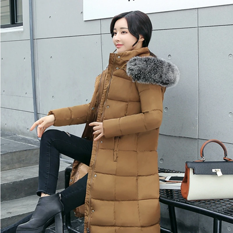 Новинка 2017 женская зимняя куртка средней длины пальто с капюшоном и меховым