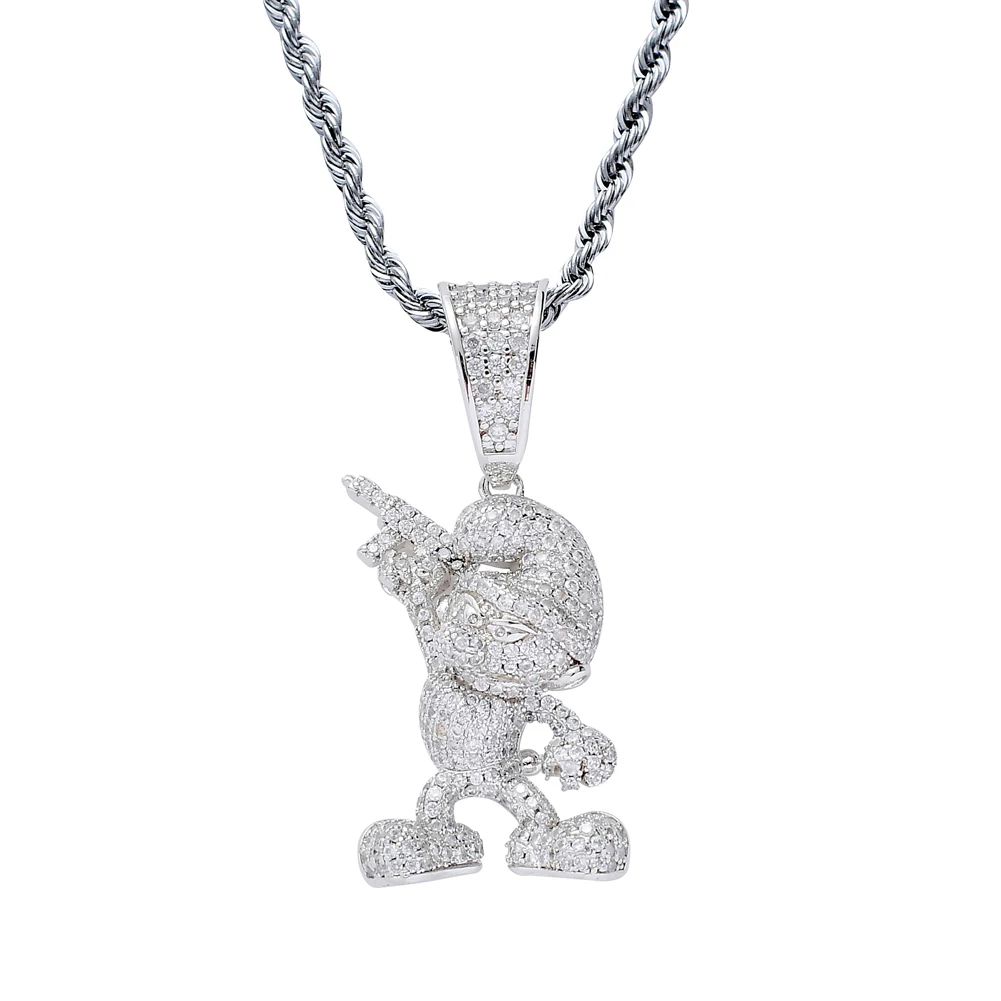 sliver clear 4 цвета Iced CZ Ювелирные изделия крутой мультфильм фигура с кулоны с оружием хип хоп ожерелье Bling CN096 - Окраска металла: sliver clear