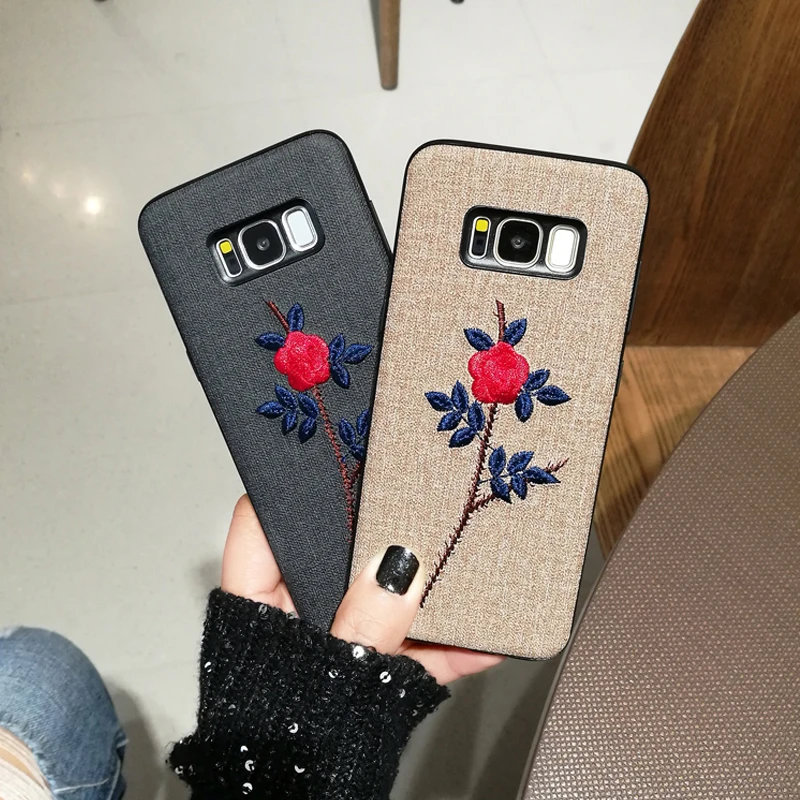 Retro Embroidery Case For Samsung Galaxy Note 8 Fabric Rose Flower Leaves Soft Cover S9 S8 Plus |