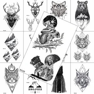 Черная милая белка Временные татуировки луна звезда наклейка водостойкая татуировка для мужчин женский боди арт искусственная бумага