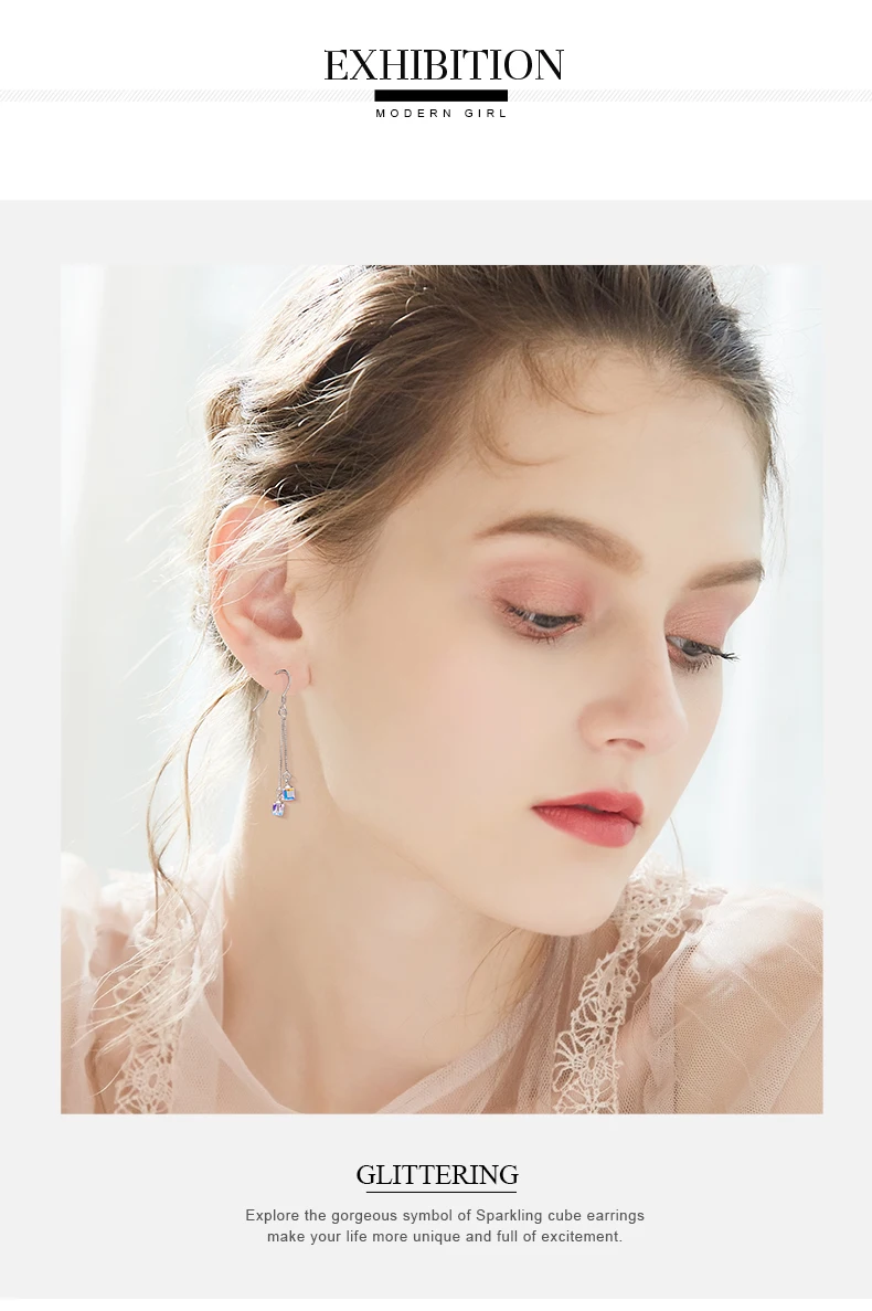CDE 925 пробы серебряные женские серьги, украшенные кристаллами от Swarovski, квадратные геометрические висячие серьги, ювелирные изделия из стерлингового серебра