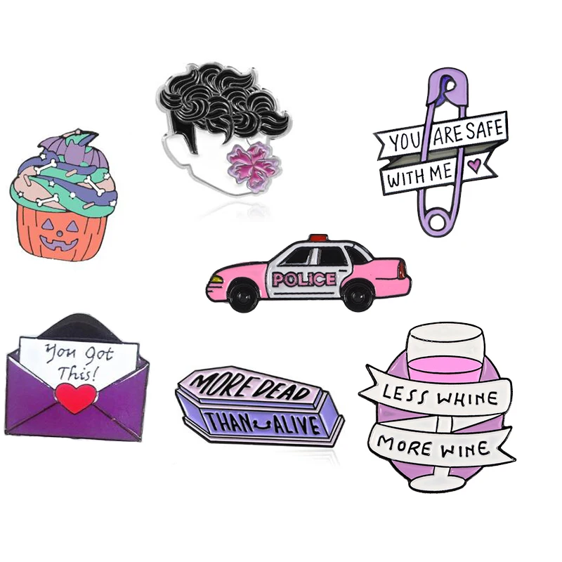Cartoon Purple enamel pin Car Pumpkin Coffin wine glass paper clip badge brooch Lapel Denim Jean shirt bag Jewelry Gifts kid | Украшения и